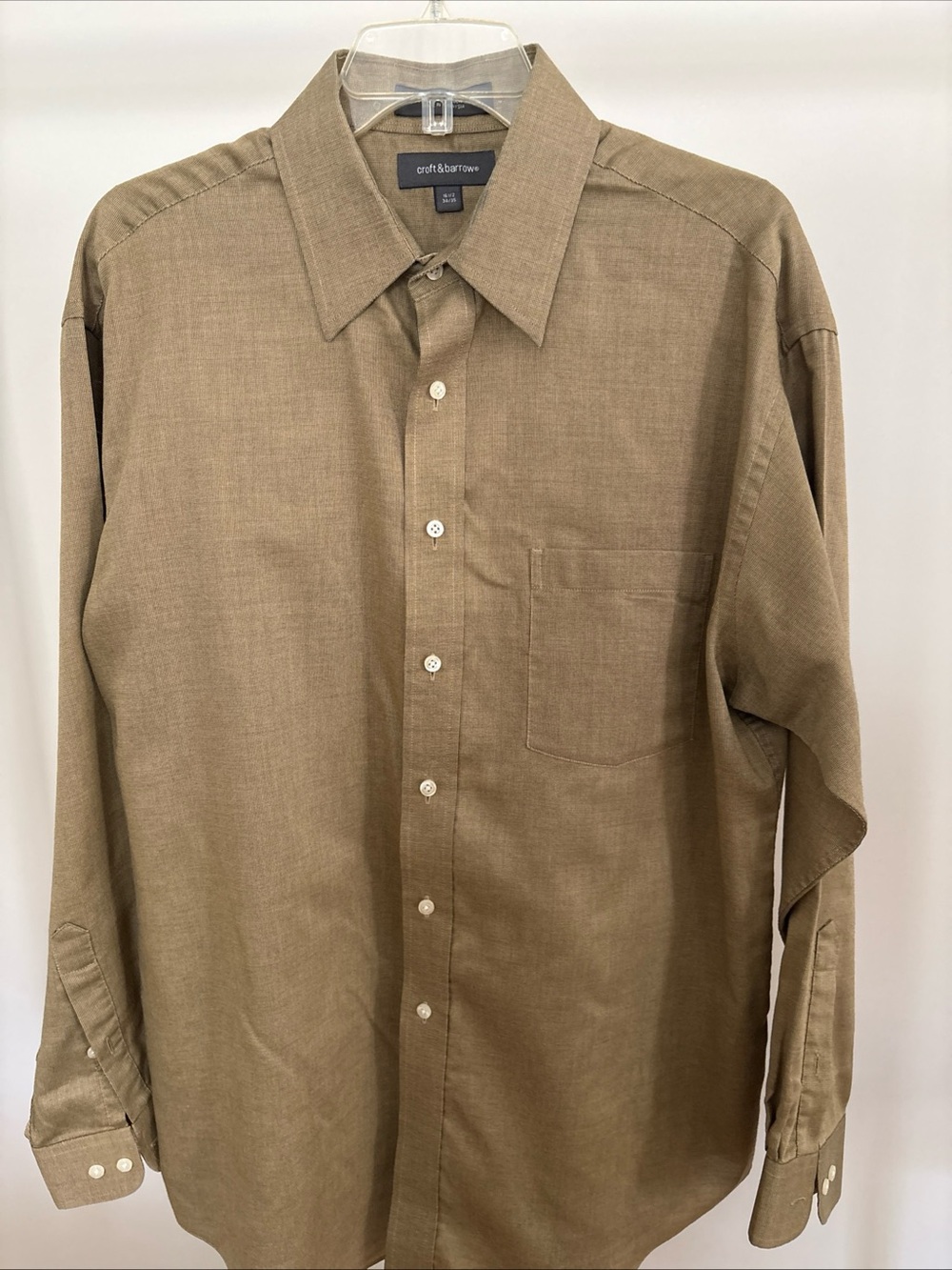 Croft and Barrow Men's Long Sleeve Button Down Tan Dress Shirt 16.5 34/35 Cotton